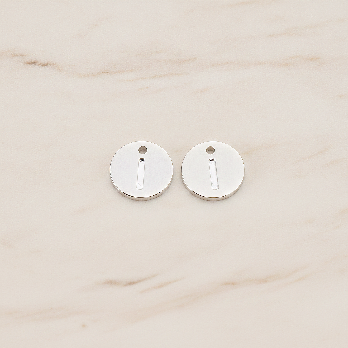 Round Disk Initial Pendant, 2 Pc on warm marble background (PD.219)