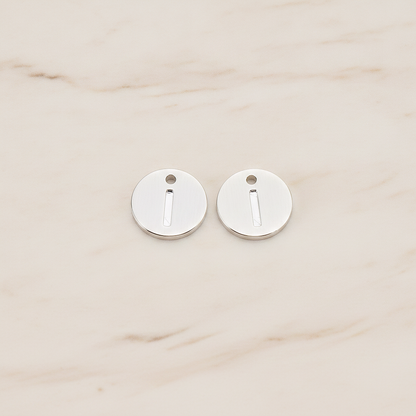 Round Disk Initial Pendant, 2 Pc on warm marble background (PD.219)