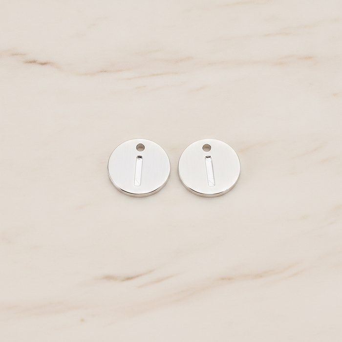 Round Disk Initial Pendant, 2 Pc on warm marble background (PD.219)