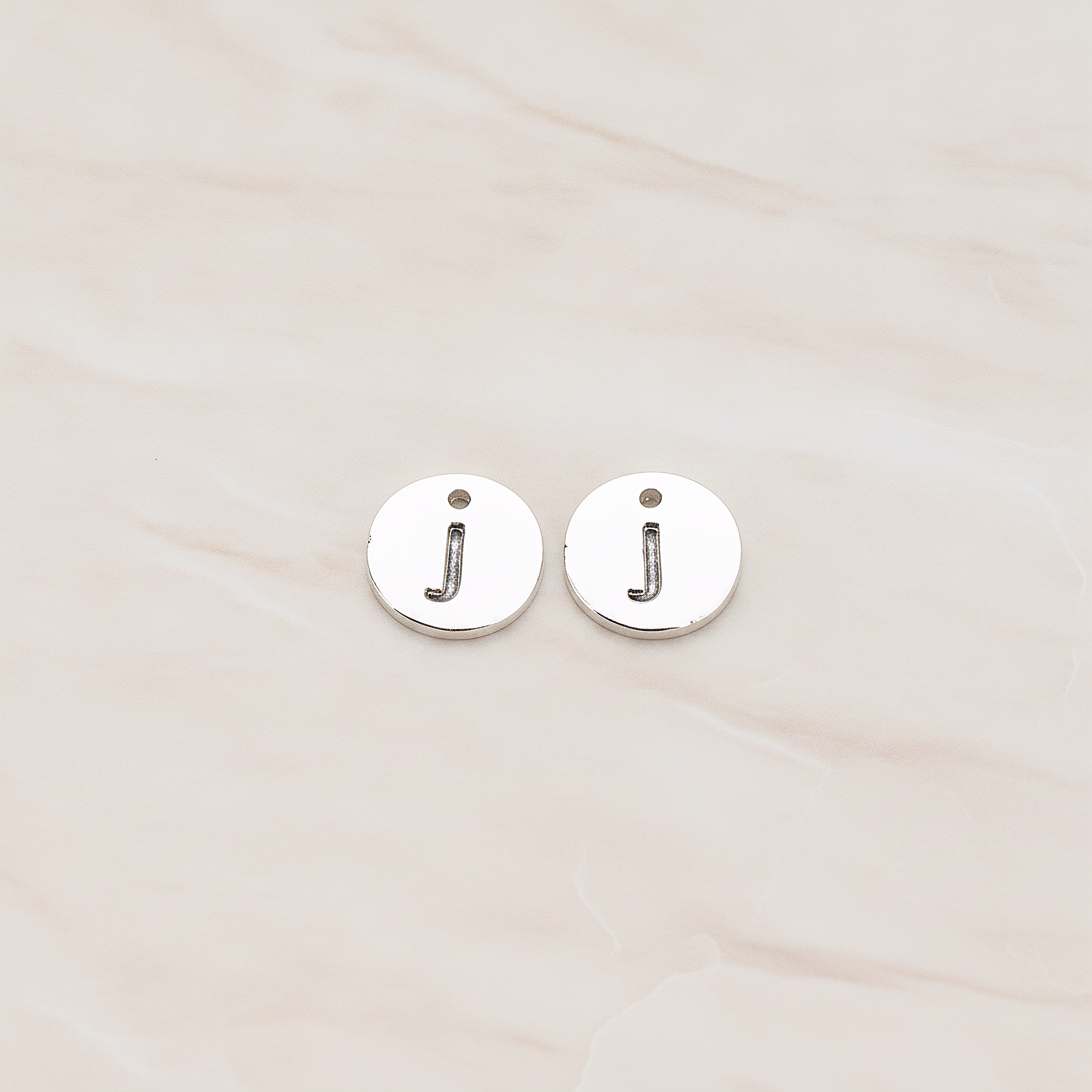 Round Disk Initial Pendant, 2 Pc on warm marble background (PD.219)