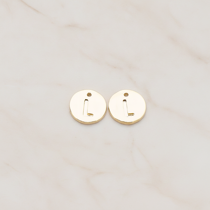 Round Disk Initial Pendant, 2 Pc on warm marble background (PD.219)