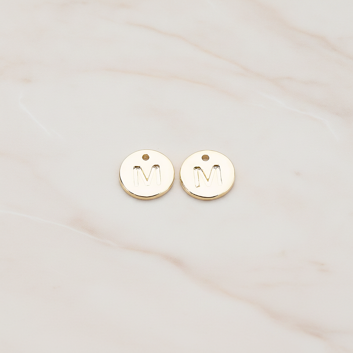 Round Disk Initial Pendant, 2 Pc on warm marble background (PD.219)