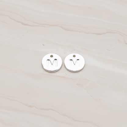 Round Disk Initial Pendant, 2 Pc on warm marble background (PD.219)