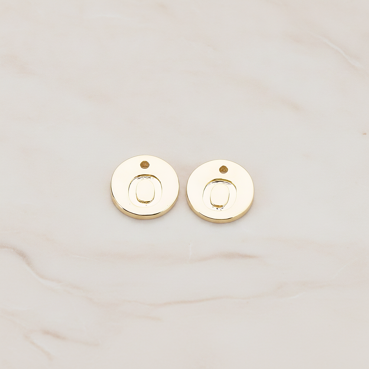 Round Disk Initial Pendant, 2 Pc on warm marble background (PD.219)