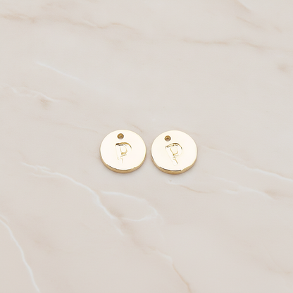 Round Disk Initial Pendant, 2 Pc on warm marble background (PD.219)