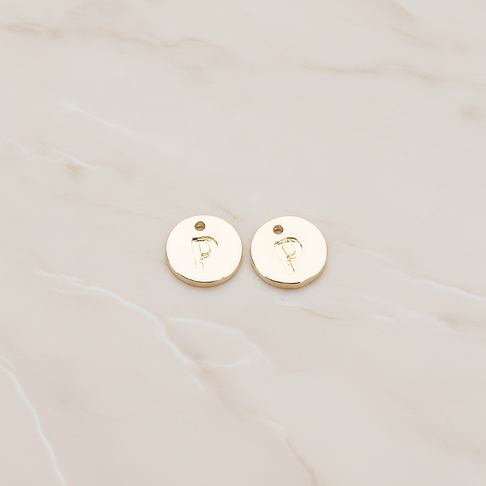 Round Disk Initial Pendant, 2 Pc on warm marble background (PD.219)