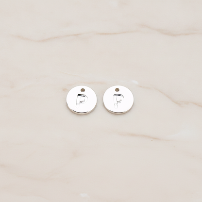 Round Disk Initial Pendant, 2 Pc on warm marble background (PD.219)