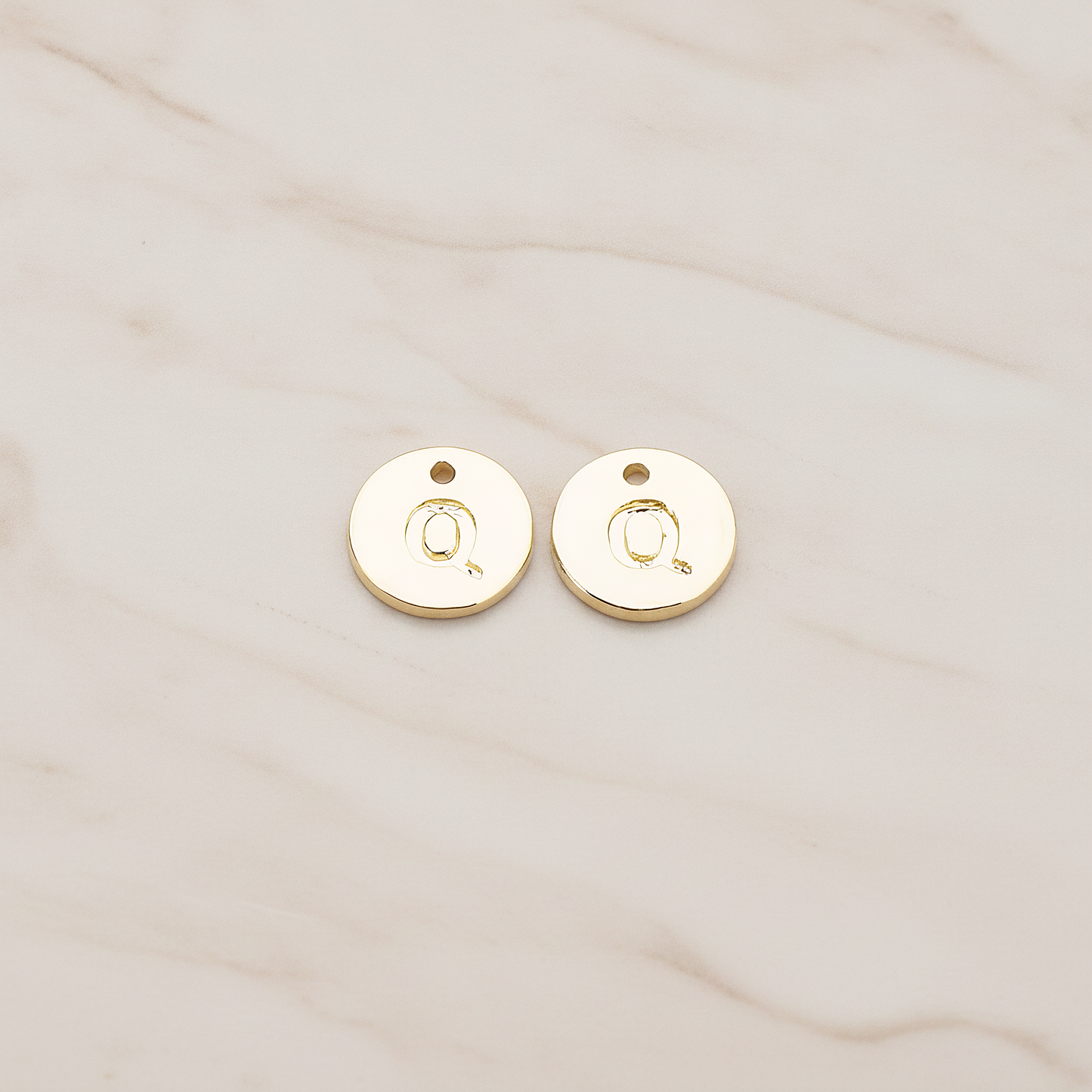 Round Disk Initial Pendant, 2 Pc on warm marble background (PD.219)
