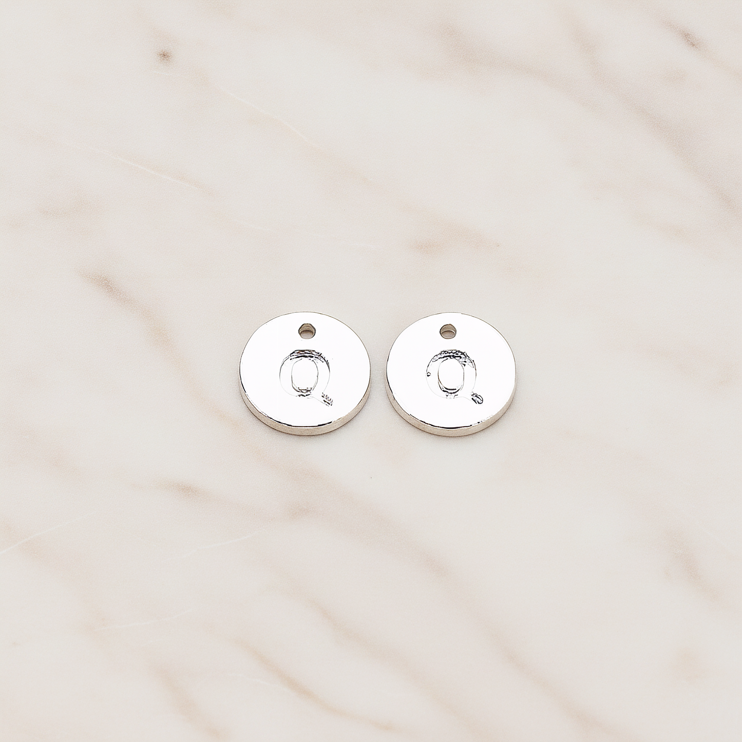 Round Disk Initial Pendant, 2 Pc on warm marble background (PD.219)