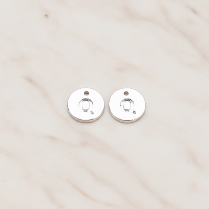 Round Disk Initial Pendant, 2 Pc on warm marble background (PD.219)