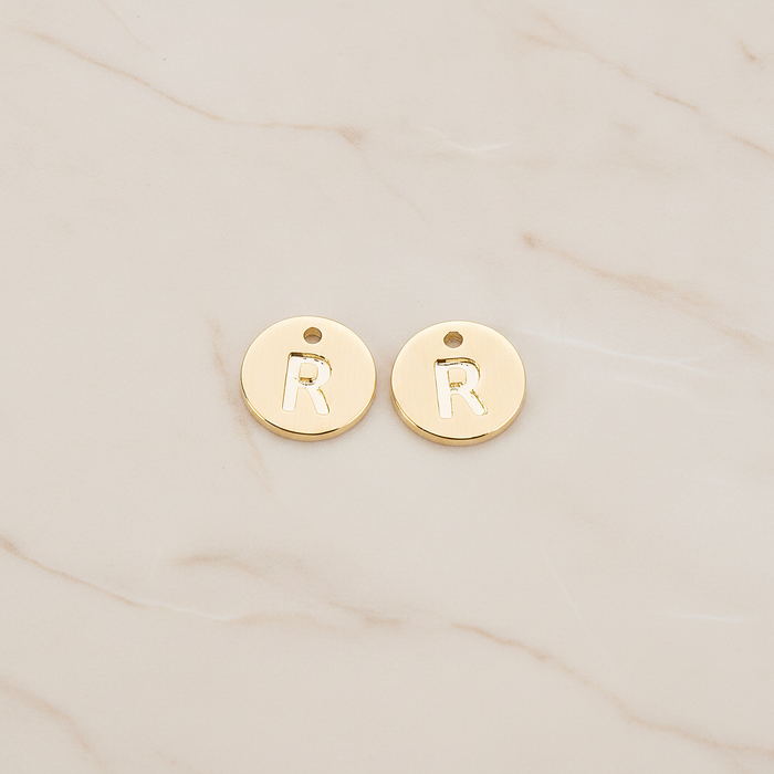 Round Disk Initial Pendant, 2 Pc on warm marble background (PD.219)