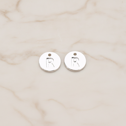Round Disk Initial Pendant, 2 Pc on warm marble background (PD.219)