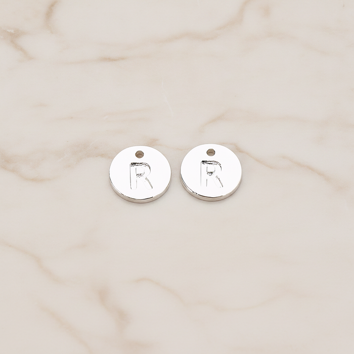Round Disk Initial Pendant, 2 Pc on warm marble background (PD.219)
