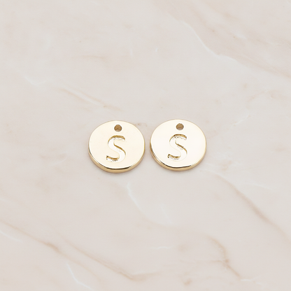 Round Disk Initial Pendant, 2 Pc on warm marble background (PD.219)