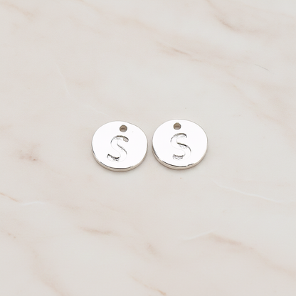 Round Disk Initial Pendant, 2 Pc on warm marble background (PD.219)