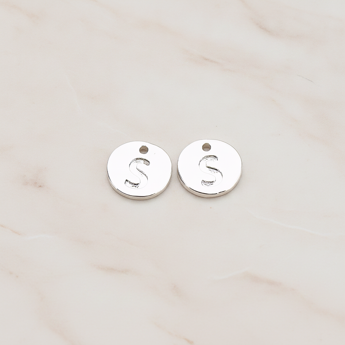 Round Disk Initial Pendant, 2 Pc on warm marble background (PD.219)