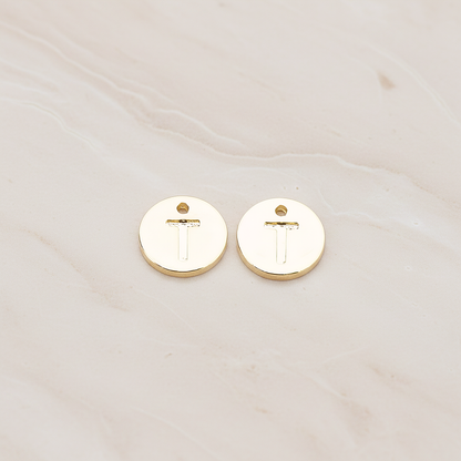 Round Disk Initial Pendant, 2 Pc on warm marble background (PD.219)