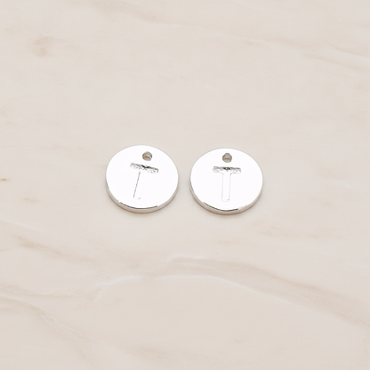Round Disk Initial Pendant, 2 Pc on warm marble background (PD.219)