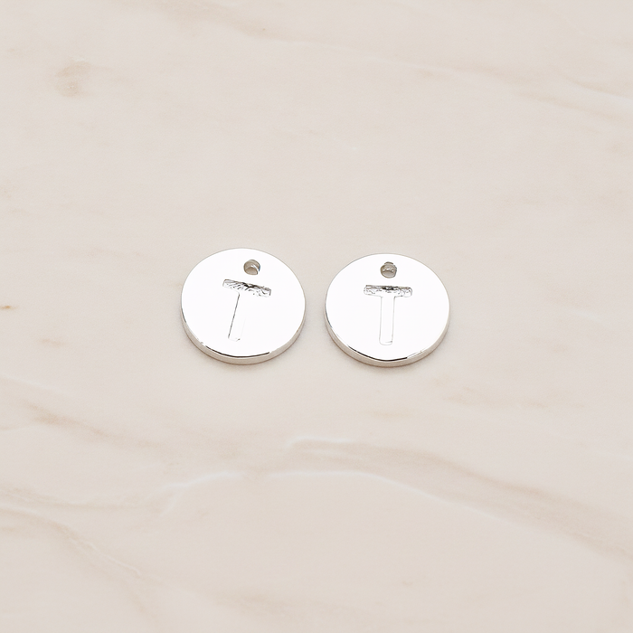 Round Disk Initial Pendant, 2 Pc on warm marble background (PD.219)