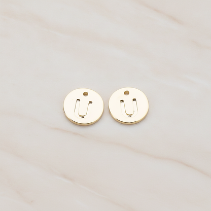 Round Disk Initial Pendant, 2 Pc on warm marble background (PD.219)