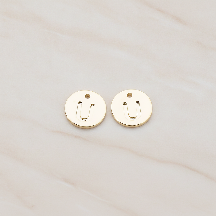 Round Disk Initial Pendant, 2 Pc on warm marble background (PD.219)