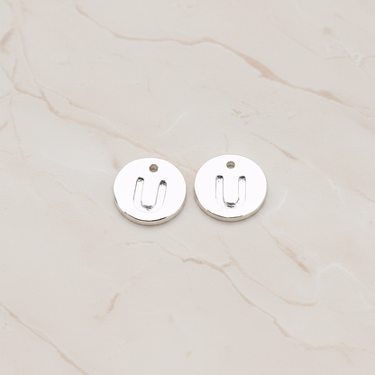Round Disk Initial Pendant, 2 Pc on warm marble background (PD.219)