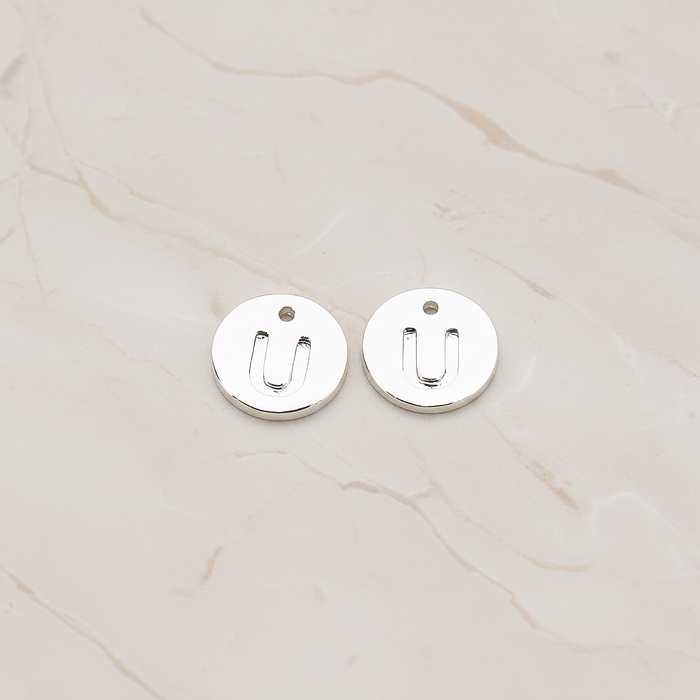 Round Disk Initial Pendant, 2 Pc on warm marble background (PD.219)