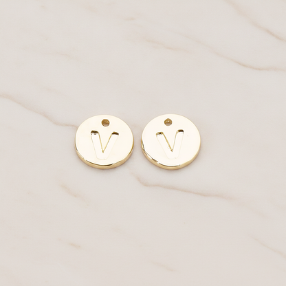 Round Disk Initial Pendant, 2 Pc on warm marble background (PD.219)