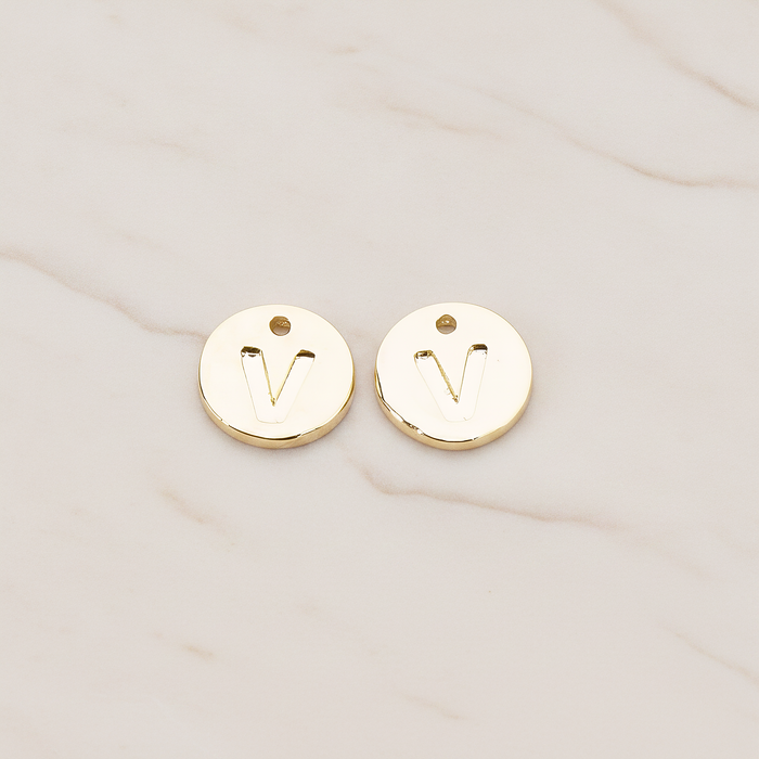 Round Disk Initial Pendant, 2 Pc on warm marble background (PD.219)