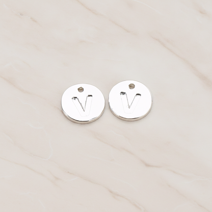 Round Disk Initial Pendant, 2 Pc on warm marble background (PD.219)