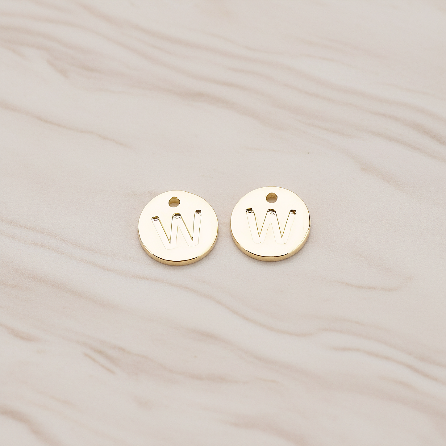Round Disk Initial Pendant, 2 Pc on warm marble background (PD.219)