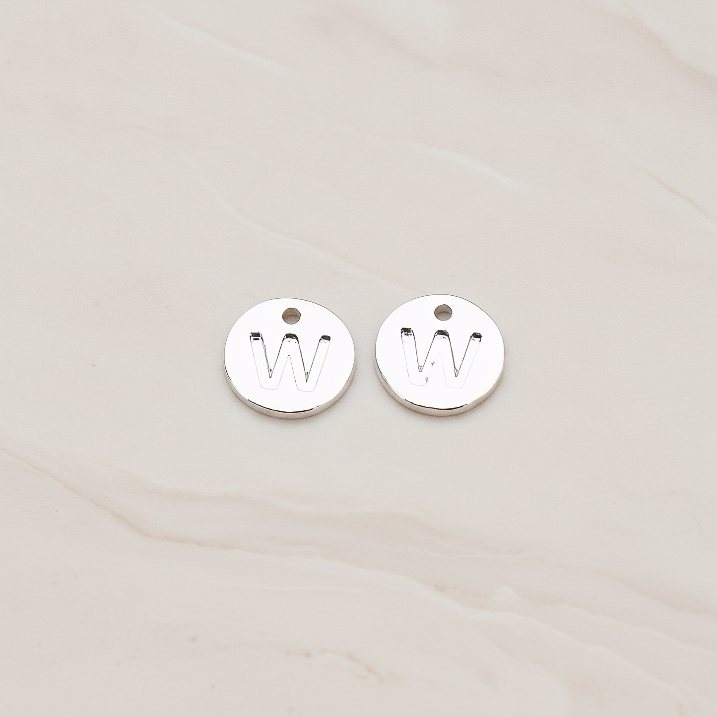 Round Disk Initial Pendant, 2 Pc on warm marble background (PD.219)