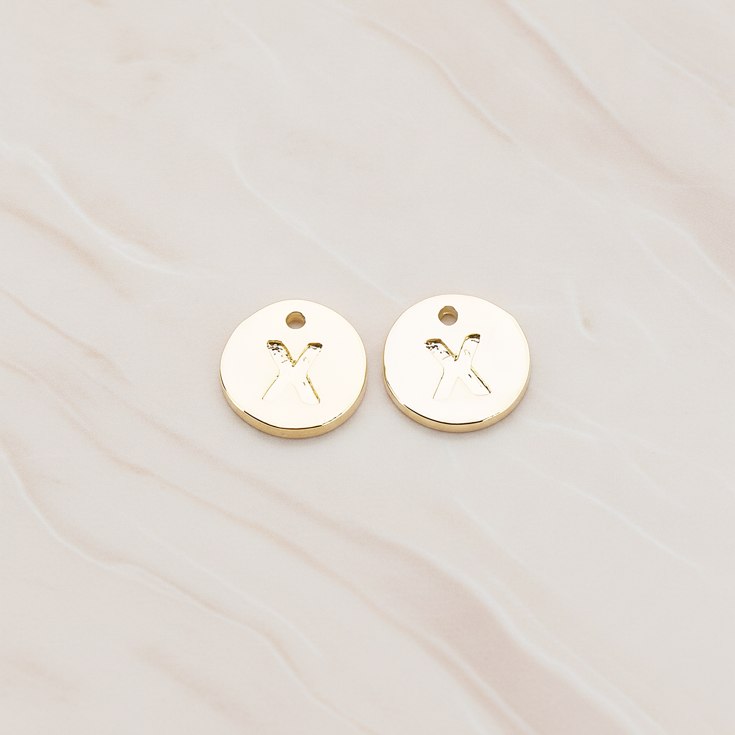 Round Disk Initial Pendant, 2 Pc on warm marble background (PD.219)