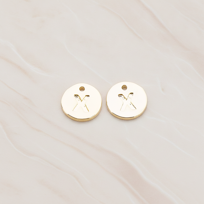 Round Disk Initial Pendant, 2 Pc on warm marble background (PD.219)