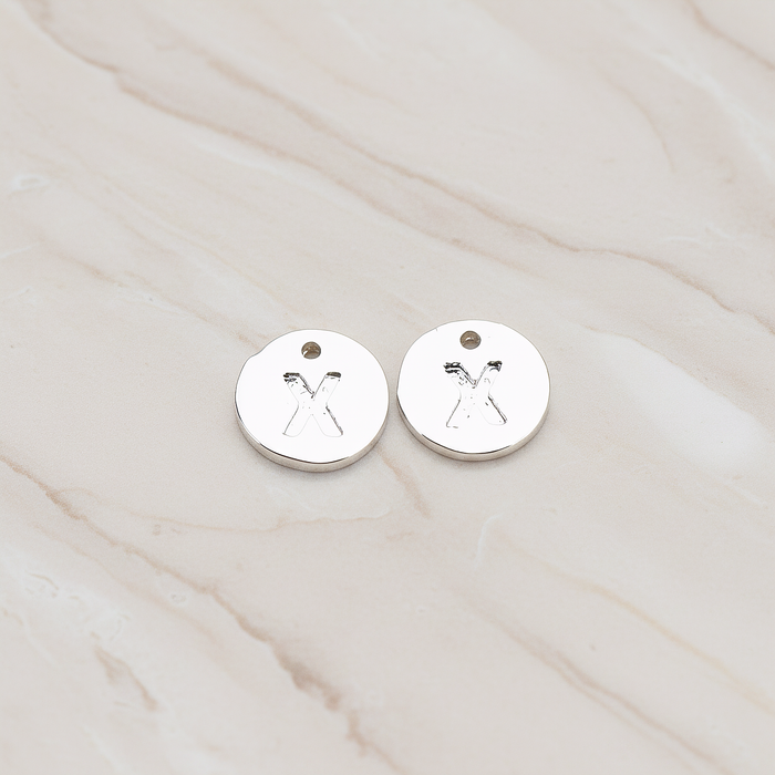 Round Disk Initial Pendant, 2 Pc on warm marble background (PD.219)
