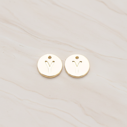 Round Disk Initial Pendant, 2 Pc on warm marble background (PD.219)