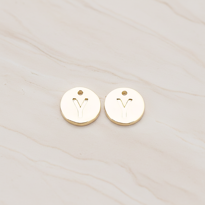 Round Disk Initial Pendant, 2 Pc on warm marble background (PD.219)