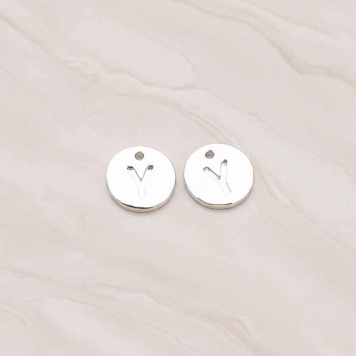 Round Disk Initial Pendant, 2 Pc on warm marble background (PD.219)