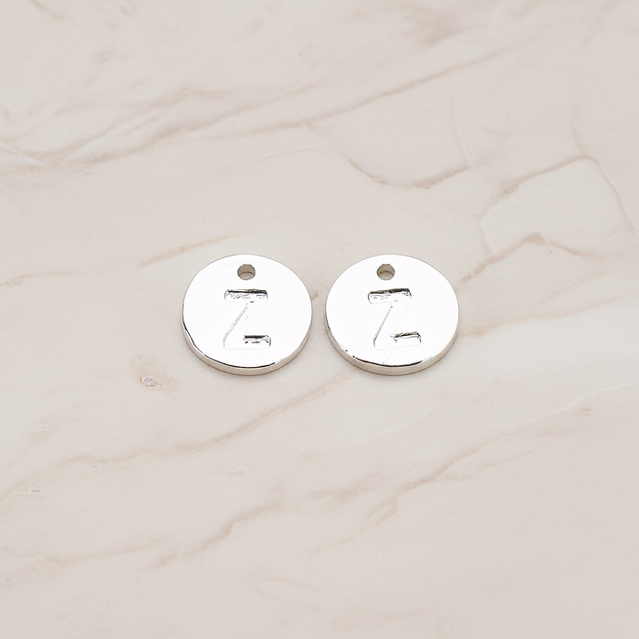 Round Disk Initial Pendant, 2 Pc on warm marble background (PD.219)