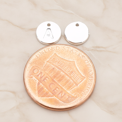 Round Disk Initial Pendant, 2 Pc on warm marble background (PD.219)