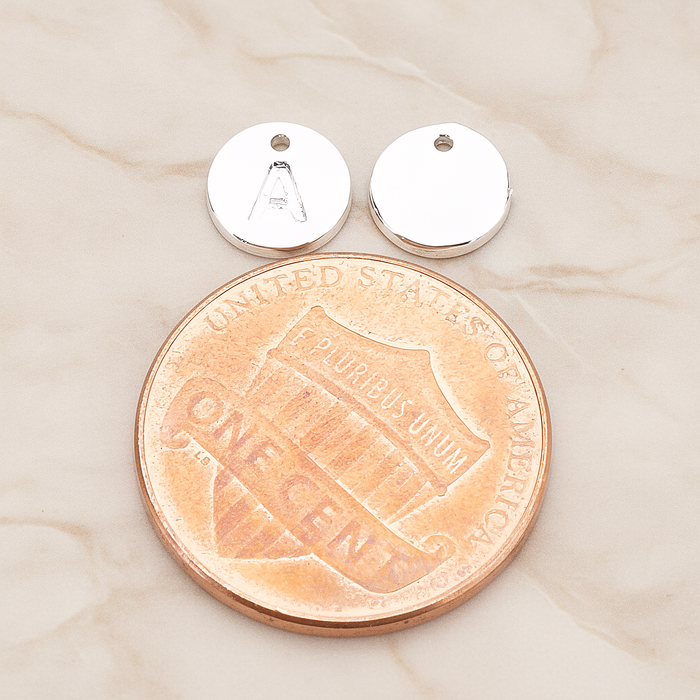 Round Disk Initial Pendant, 2 Pc on warm marble background (PD.219)
