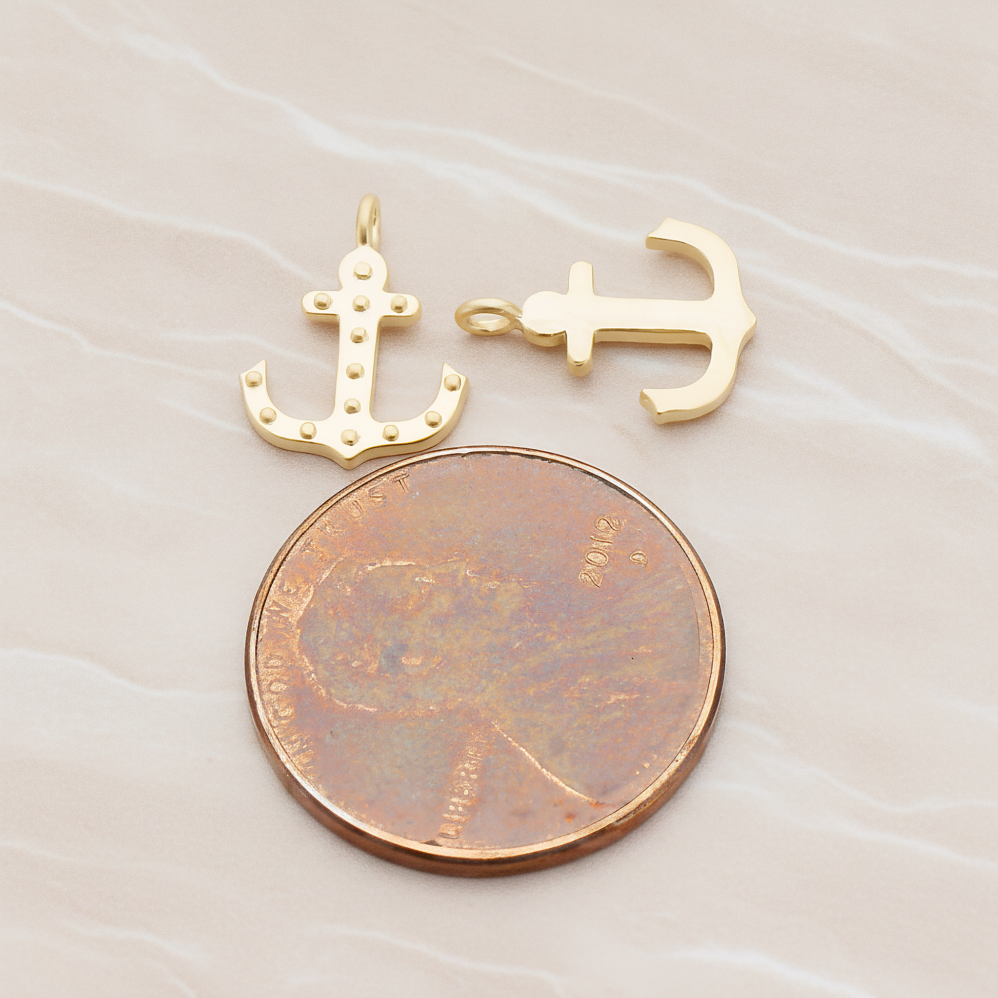 Simple Anchor Charm Pendant, 2 Pc on warm marble background (PD.1091)