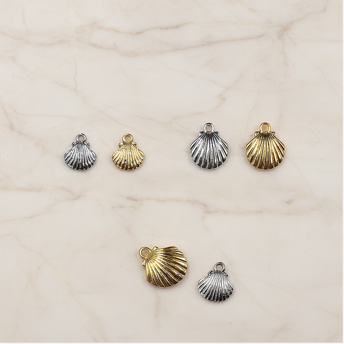 Shell Ring Pendant, Jewelry Supplies, Jewelry Making, (Gold, Rhodium Plated), 2 Pc on warm marble background (PD.0014-06)