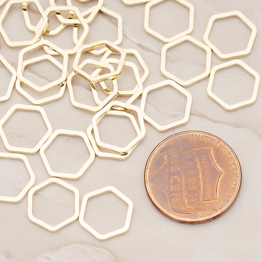 10mm Hexagon Link Pendant, 6 Pc on warm marble background (PD.1010-01)