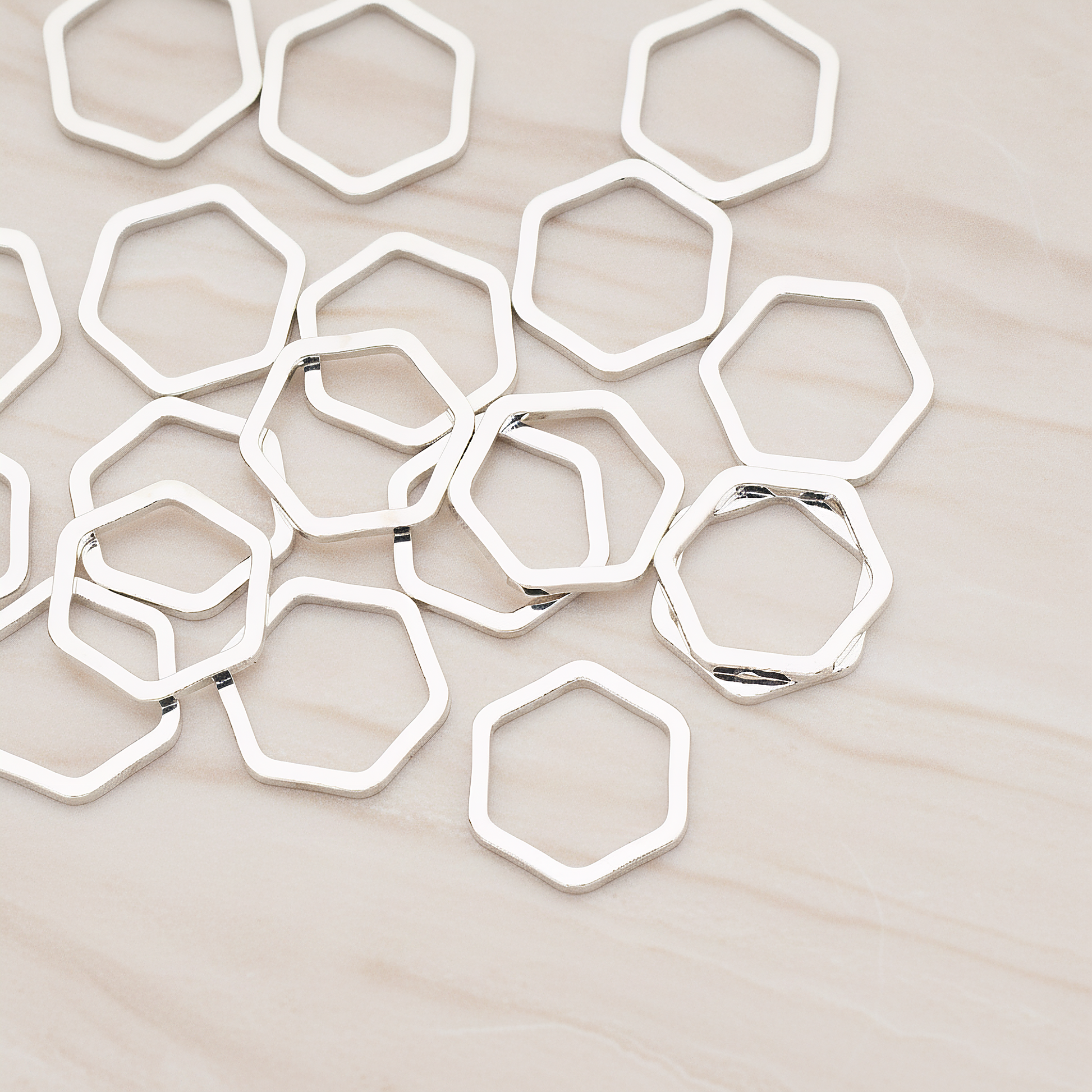 10mm Hexagon Link Pendant, 6 Pc on warm marble background (PD.1010-01)