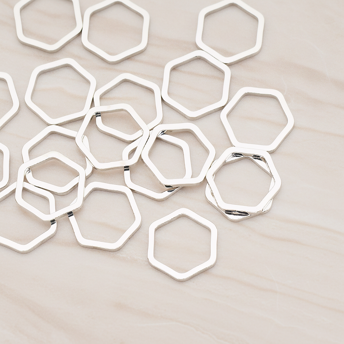 10mm Hexagon Link Pendant, 6 Pc on warm marble background (PD.1010-01)