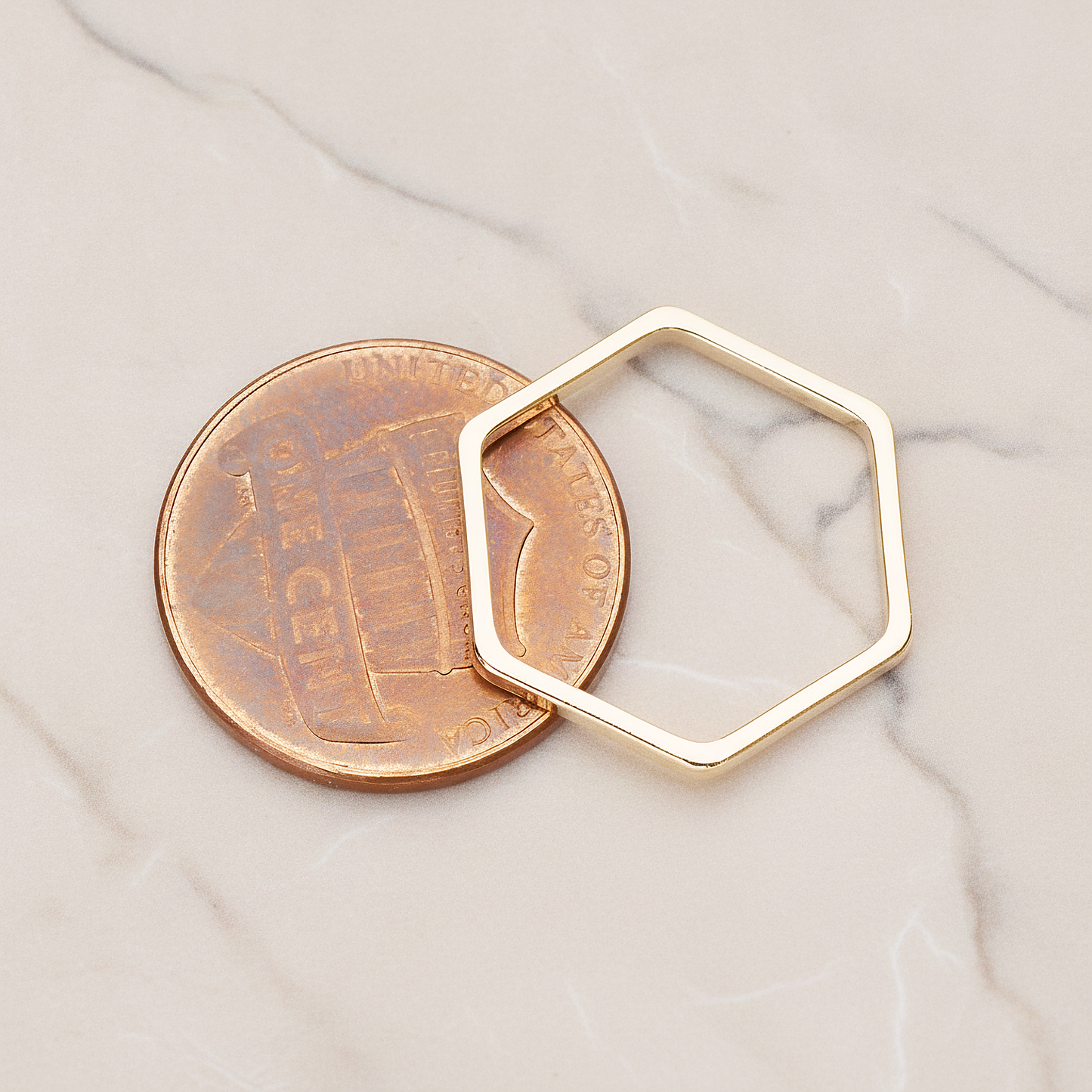 18mm Hexagon Link Pendant, 2 Pc on warm marble background (PD.1010-02)