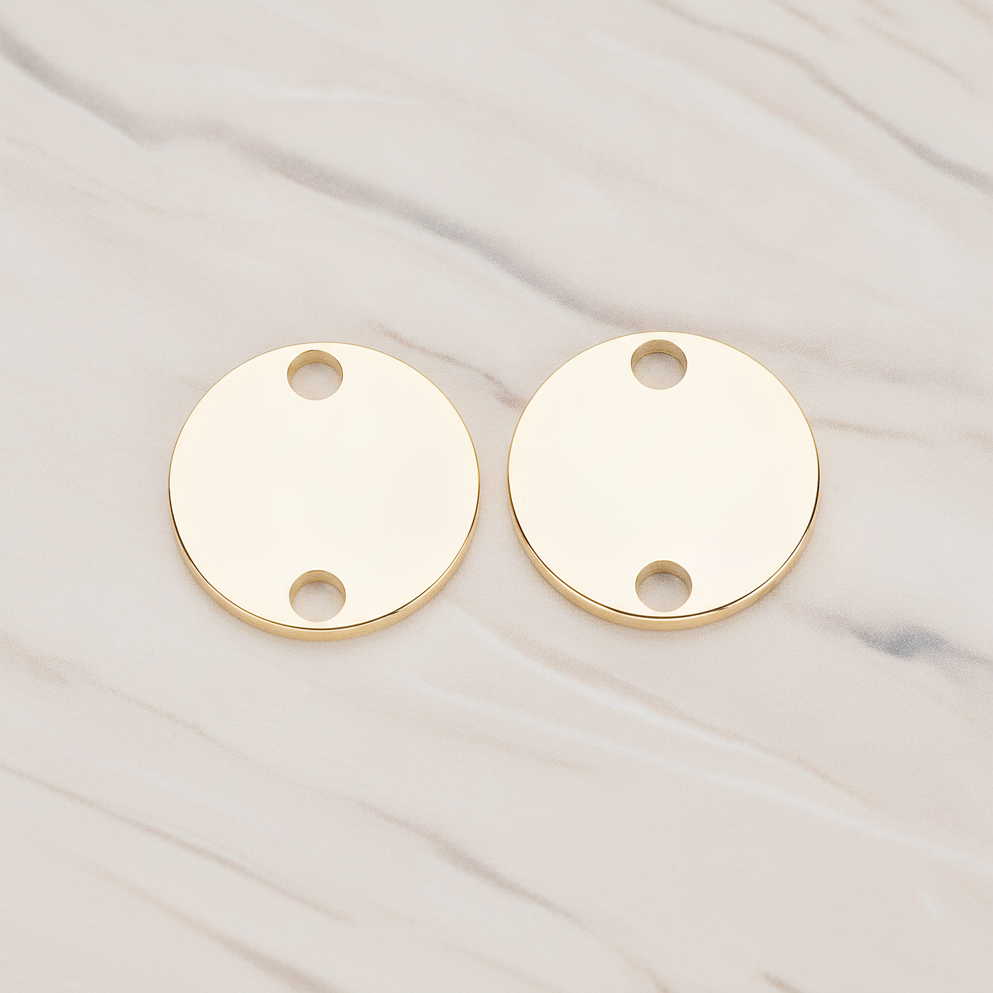12mm Round Disk Tag Connector, 2 Pc on warm marble background (PD.1011-02)
