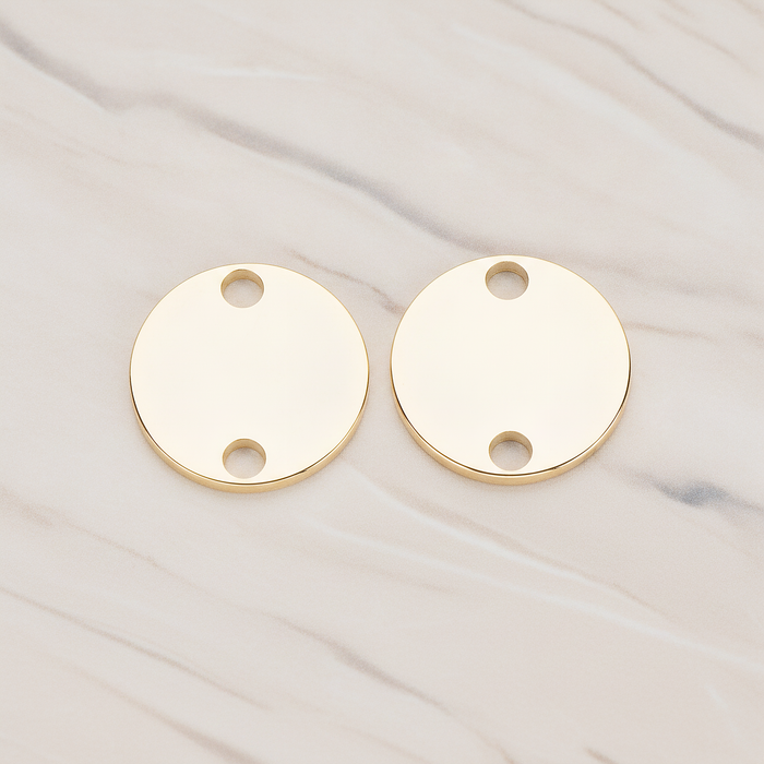 12mm Round Disk Tag Connector, 2 Pc on warm marble background (PD.1011-02)