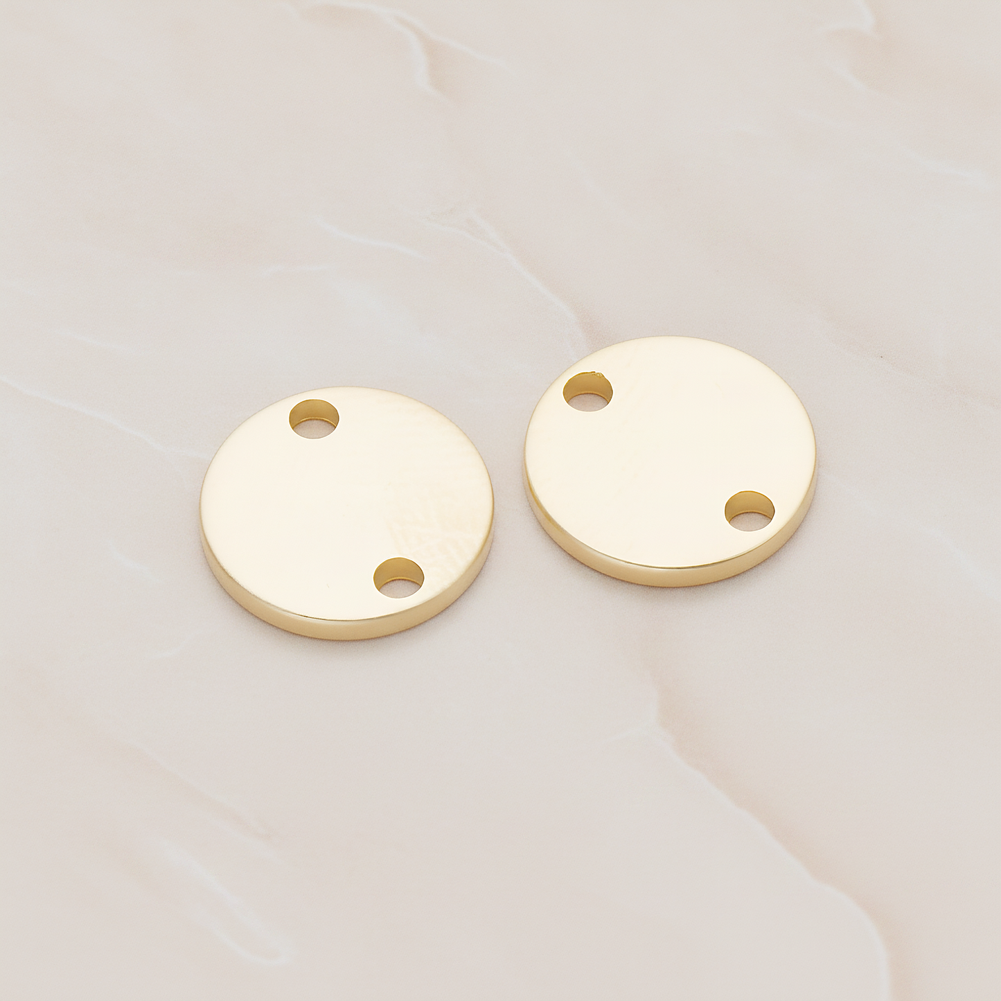 12mm Round Disk Tag Connector, 2 Pc on warm marble background (PD.1011-02)